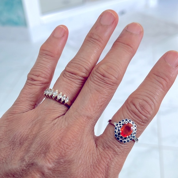 Genuine Fire Opal Sapphire 14KGP Ring - Picture 6 of 6